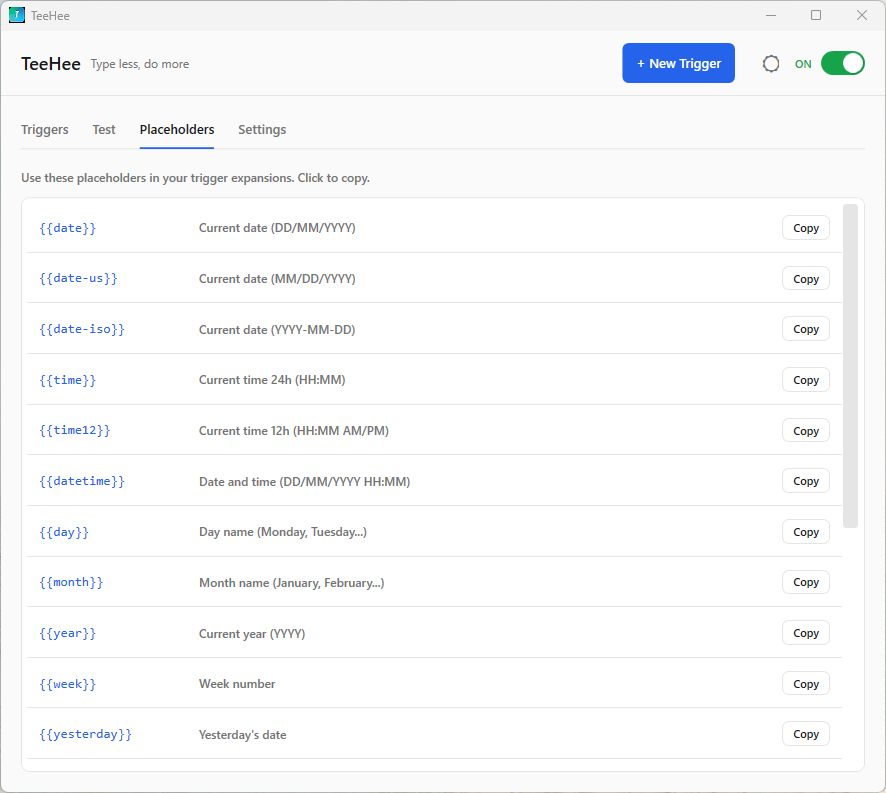 TeeHee Placeholders view